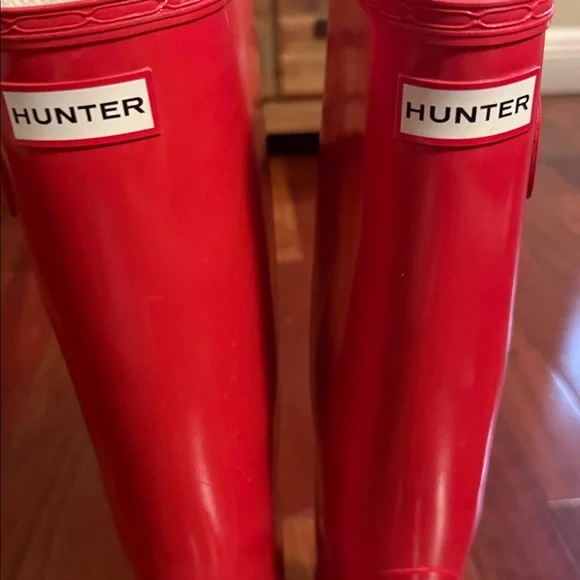 Hunter Bold Red Waterproof Boots Men 9 Women 10 - Picture 2 of 7